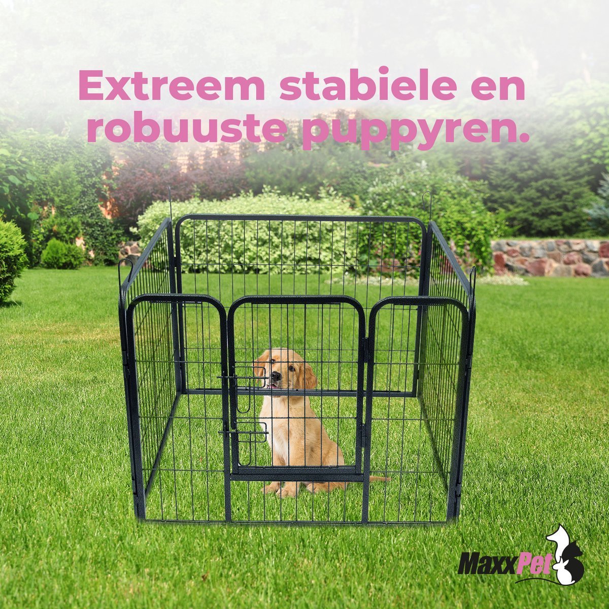 MaxxPet Puppyren - puppykennel - opvouwbaar- honden bench - puppy bench - 79x61cm - 4 delig