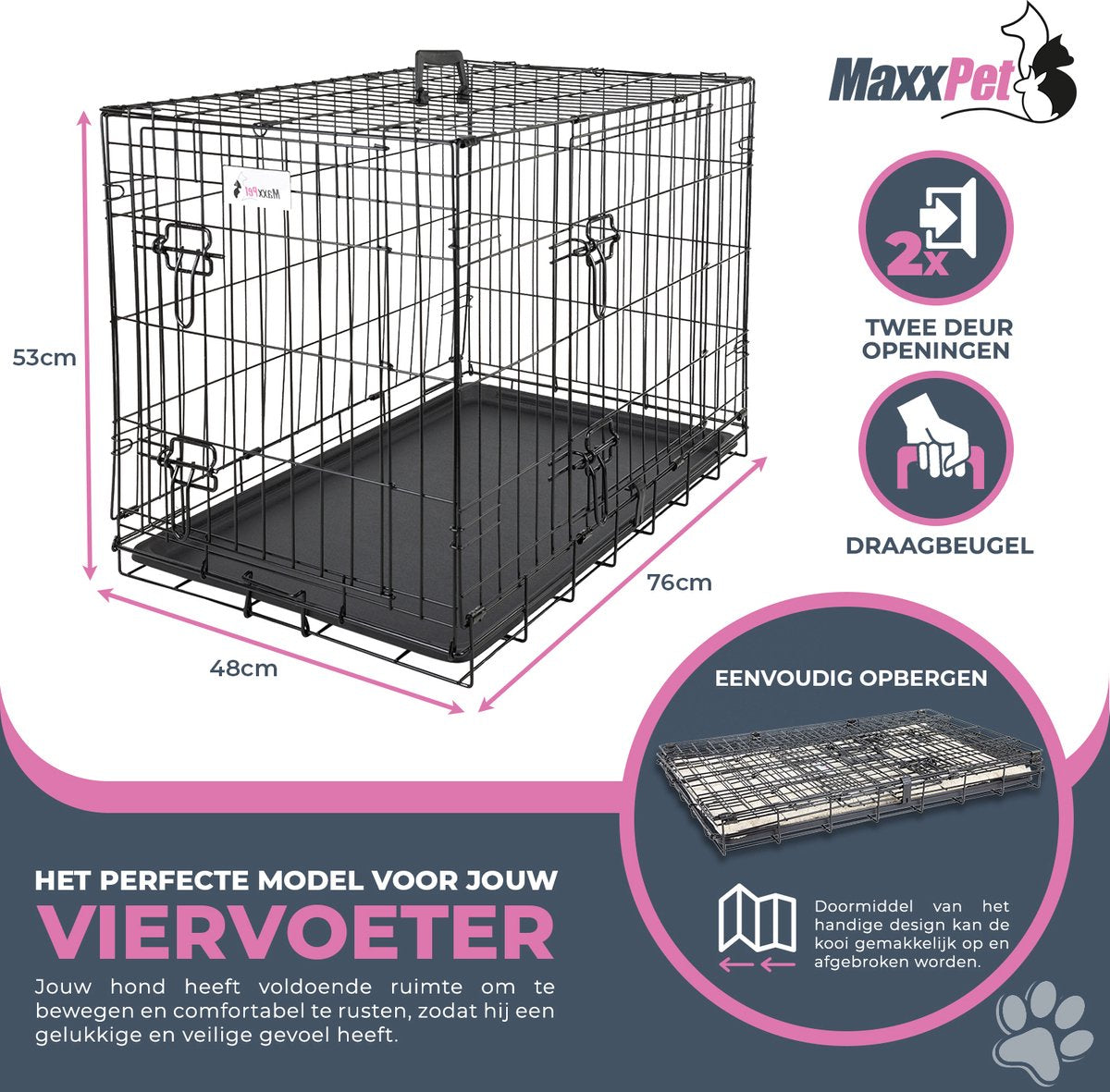 MaxxPet Hondenbench - Bench - Bench voor honden - Hondenbench Opvouwbaar - Incl. Plaid & drinkbakje - 76 x 48 x 53 cm