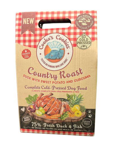 Cooka’s Cookies Country Roast – Aliment complet pressé à froid pour chiens – Canard, patate douce et curcuma – Naturel