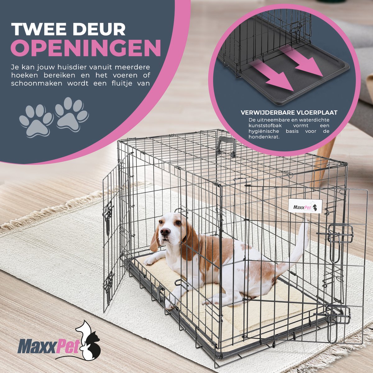 MaxxPet Hondenbench - Bench - Bench voor honden - Hondenbench Opvouwbaar - Incl. Plaid & drinkbakje - 76 x 48 x 53 cm