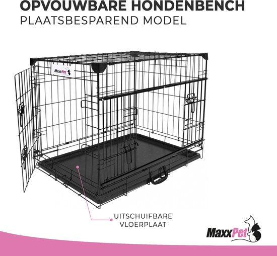 MaxxPet Hondenbench met schuifdeur - opvouwbaar - hondenbench - reisbench - 63x44x50 cm - Zwart