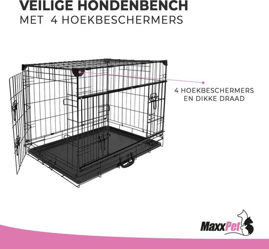 MaxxPet Hondenbench met schuifdeur - opvouwbaar - hondenbench - reisbench - 63x44x50 cm - Zwart