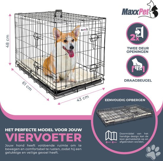 MaxxPet Hondenbench - Bench - Bench voor honden - Hondenbench Opvouwbaar - Incl. Plaid - 61 x 43 x 48 cm