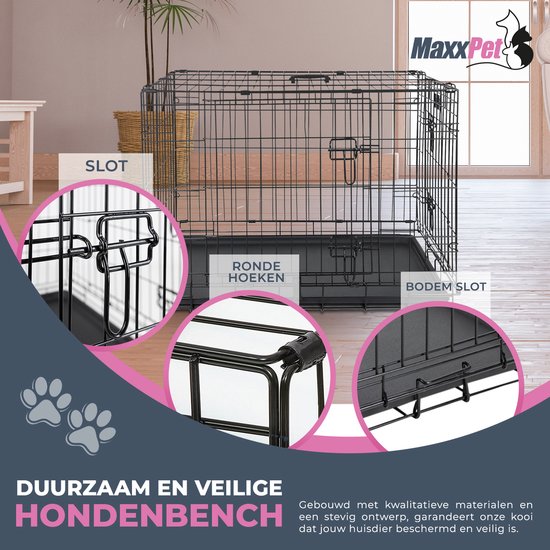 MaxxPet Hondenbench - Bench - Bench voor honden - Hondenbench Opvouwbaar - Incl. Plaid - 61 x 43 x 48 cm