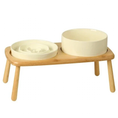 Afbeelding laden in Galerijviewer, Keramische Voer- en Drinkbak voor Honden Slow Feeder - Wit - set - 850 ml - hoogwaardig keramiek en stijlvol massief hout.
