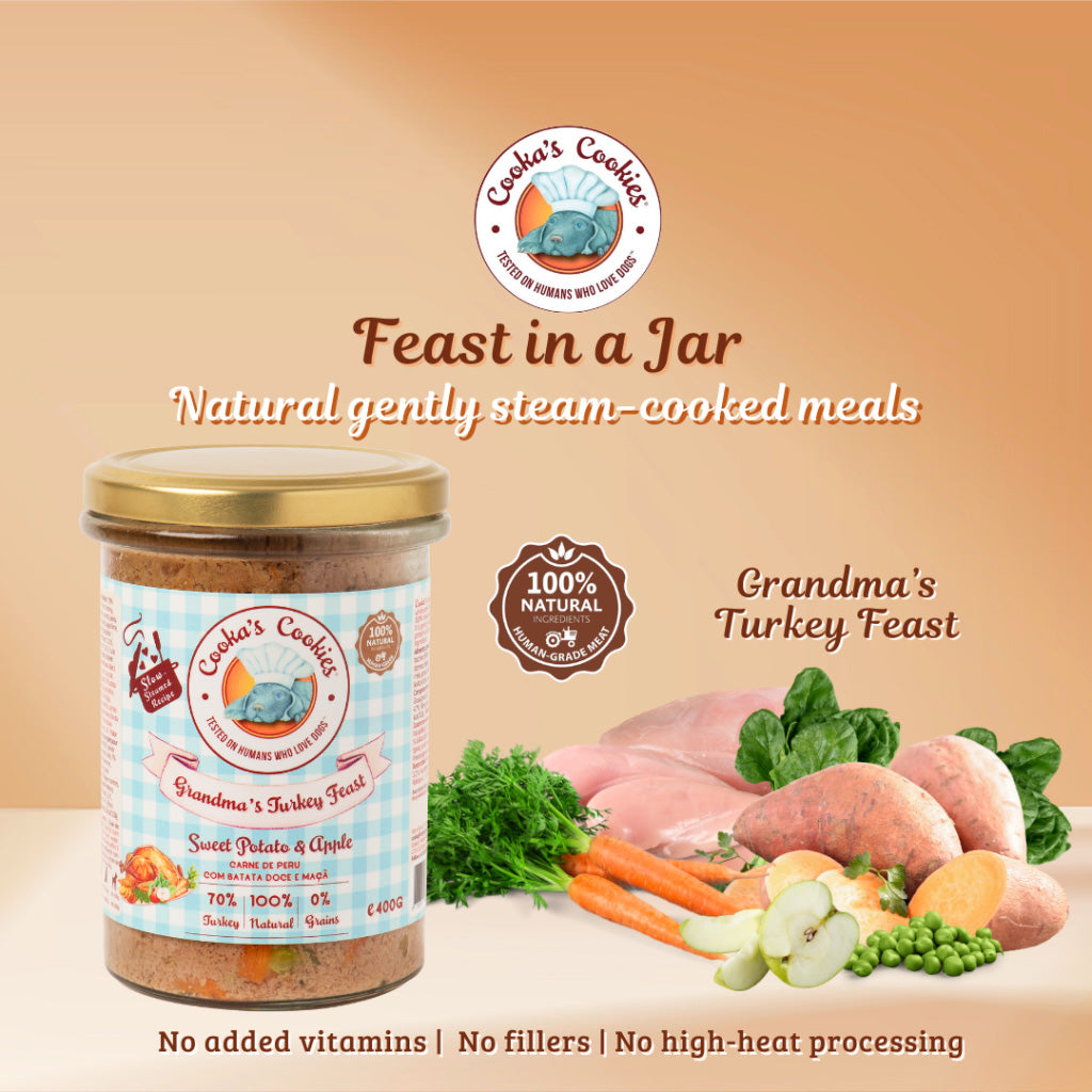 Cooka’s Cookies Festin de dinde de Mamie (nourriture fraîche cuite à la vapeur avec de la dinde) – 400 g