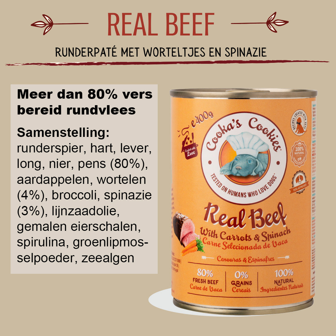 Cooka’s Cookies Véritable bœuf (pâtée de bœuf avec carottes et épinards) – 400 g