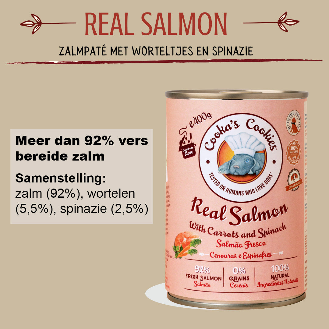 Cooka’s Cookies Véritable saumon (pâté de saumon aux carottes et aux épinards) – 400 g