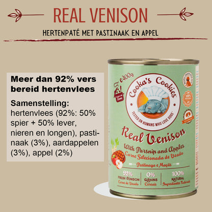 Cooka’s Cookies Véritable cerf (pâté de cerf avec panais et pomme) – 400 g