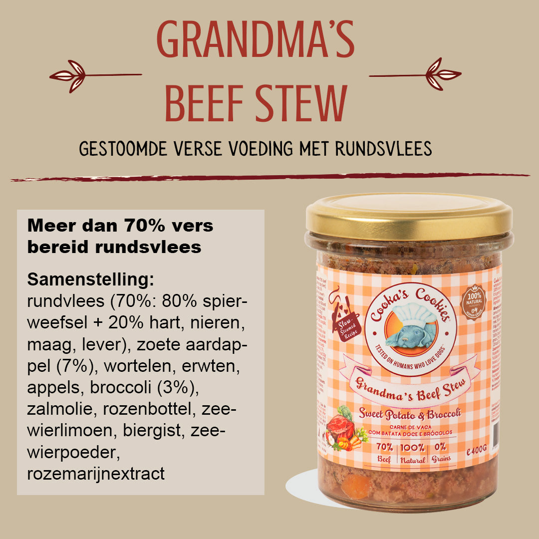 Cooka’s Cookies Ragoût de bœuf de grand-mère (aliments frais cuits à la vapeur avec du bœuf) – 400 g