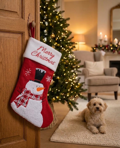 Kerstsok Sneeuwman - voor honden – 20 × 38 cm