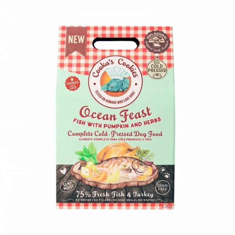 Cooka’s Cookies Ocean Feast – Croquettes pressées à froid – Poisson à la citrouille et aux herbes fraîches – Naturel &
