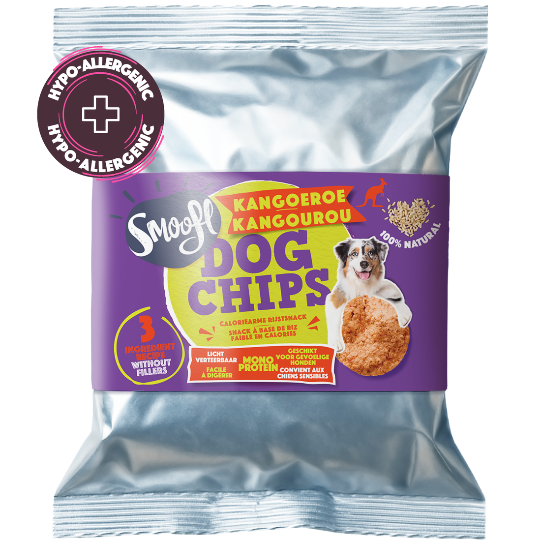 Smoofl Chips pour Chien Kangourou | Friandises pour chien hypoallergéniques et faibles en calories
