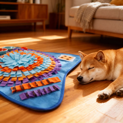 Tapis de fouille NeuroZen pour chiens (72x72 cm, Bleu) – Jeu d'exploration et stimulation mentale contre l'ennui