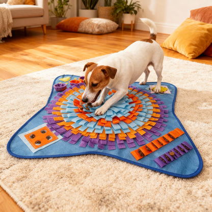 Tapis de fouille NeuroZen pour chiens (72x72 cm, Bleu) – Jeu d'exploration et stimulation mentale contre l'ennui